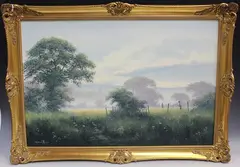 David Morgan, Atmospheric Landscape with Farmer, oil on canvas