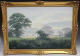 David Morgan, Atmospheric Landscape with Farmer, oil on canvas