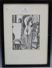 John Sullivan, Model standing by the Easel, pencil drawing