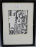 John Sullivan, Model standing by the Easel, pencil drawing