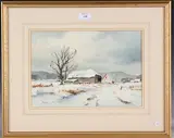 Denis Pannett, Winter behind the Sussex Downs, watercolour
