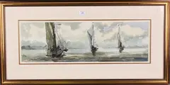 Frederick H. Brown, Sailing Vessels in an Estuary, watercolour with ink