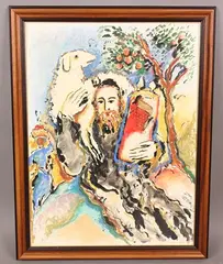 Zamy Steynovitz, A Jewish Man carrying a Sheep on his Shoulder, watercolour with acrylic and crayon