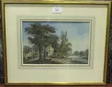 John Claude Nattes, Hampton, Middlesex, watercolour with gouache on paper laid onto panel