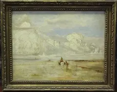 William Joseph J. C. Bond, Horse with Rider and a Figure in a Beach Landscape, 1905, oil on panel