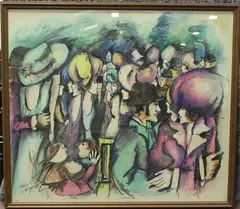 Zamy Steynovitz, A Crowd of Figures in Evening Dress, watercolour with acrylic and crayon