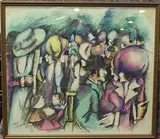 Zamy Steynovitz, A Crowd of Figures in Evening Dress, watercolour with acrylic and crayon