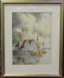 Louis Van Staaten, Dutch Estuary Scene, watercolour