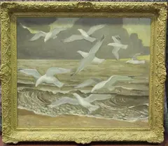 Charles Wheeler, Gulls fying on the Coast, oil on board