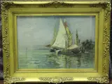 Walter Francis Brown, Mediterranean Scene with Sailing Vessels, oil on canvas