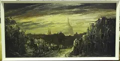 Edward Elliott, View of St Paul's Cathedral over Bomb-damaged Buildings, oil on board