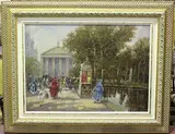 Antoine Di Mao, Busy Paris Street Scene with Figures walking past a Morris Advertising Column, oil on canvas