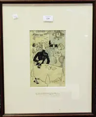Osbert Lancaster, But Lady Littlehampton, that's all wrong, I should be drinking out of your shoe!' and 'I shall know that I've had enough…, a pair of mid-20th century ink with crayon cartoon illustrations