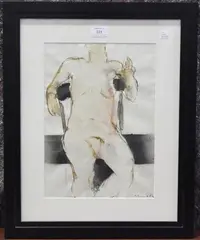 John Emanuel, Seated Female Nude, ink with watercolour