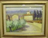 Dino Migliorini, Passagio Toscano' (Houses in a Tuscan Landscape), oil on board
