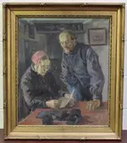 Soren Sorensen, Figures in an Interior reading a Letter, oil on canvas