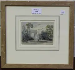 François Joseph Nolau, Parisian Scene with a Fountain, the Arc de Triomphe in the distance, watercolour
