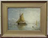 Adolphus Knell, Sailing Vessels on a Calm Sea, oil on canvas laid onto board
