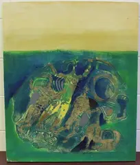 Gopal S. Avridekar, Abstract, oil with encaustic and mixed media on canvas