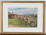 Waller Paton, Bee Skeps beside a Stone Wall, watercolour with gouache