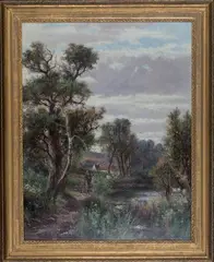 Abraham Hulk Junior, Two Figures walking on the Bank of a River, oil on canvas