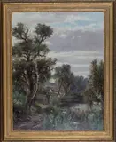 Abraham Hulk Junior, Two Figures walking on the Bank of a River, oil on canvas