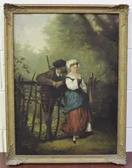 W.H. Chapman, Hunter wooing a Woman at a Fence, oil on canvas