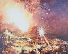 Mariusz Kaldowski, Bonfire Night at Lewes, Sussex, 21st century oil on canvas