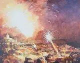 Mariusz Kaldowski, Bonfire Night at Lewes, Sussex, 21st century oil on canvas