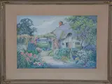 View of a Cottage and Garden in Bloom by Theresa Sylvester Stannard, watercolour, sold Nov 2021