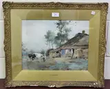 Adriaan Groenewegen, Cattle and Figures near a Cottage, watercolour