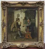 Ernst Stierhof, Two Gentlemen conversing in an Interior, oil on panel
