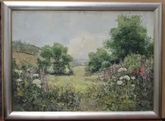 W. Wilfrid Thomas, Extensive Landscape with Wild Flowers, oil on canvas-board