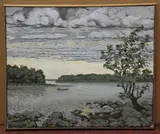 E. Anufriev, Estuary Landscape with Boats, oil on canvas