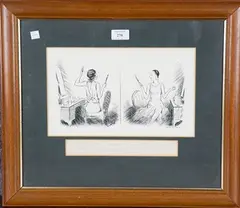 Lewis Baumer, Flappers at her Toilette, pen and ink