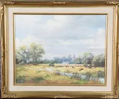 Ann Knowler, Across the Meadows, Alfriston, oil on canvas