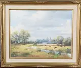 Ann Knowler, Across the Meadows, Alfriston, oil on canvas