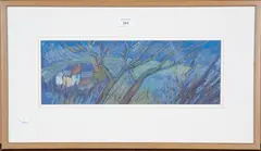 Downland Cottages, Winter Evening by Margaret Hepburn, pastel with coloured chalks, sold Aug 2021