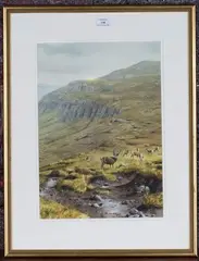 Roger McPhail, Study of Deer on a Highland Hillside, watercolour
