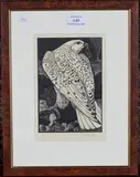 Charles Tunnicliffe, Greenland Falcon and its Prey, monochrome woodblock