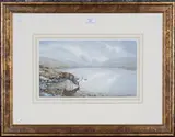 Owen Williams, Stag drinking at the Water's Edge, watercolour