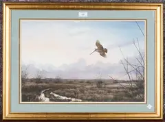 Eurasian Woodcock in Flight by Owen Williams, watercolour, sold Jun 2021