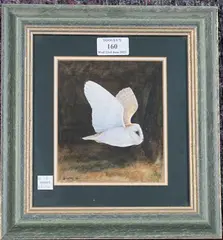 Barn Owl in Flight by Owen Williams, watercolour, sold Jun 2021