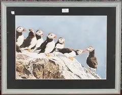 Michael P. Jevon, Puffins on a Rock, 2000, mixed media
