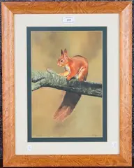 Michael P. Jevon, Red Squirrel on a Branch, early 21st century mixed media on board