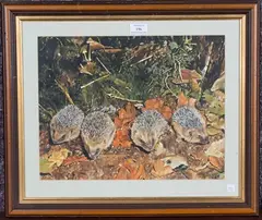 Michael P. Jevon, Four Hedgehogs, 2001, mixed media on board