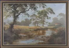 Cottage by the River by David Dipnall, oil on canvas, sold Jun 2021