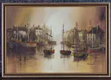 John Bampfield, Harbour Scene with Moored Boats, oil on canvas