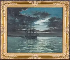 Nigel Hallard, Sailing Ship Moonlight, Winston Churchill, oil on canvas