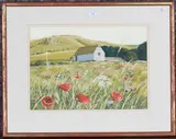 Paul Evans, Seed Heads & South Downs, watercolour and gouache